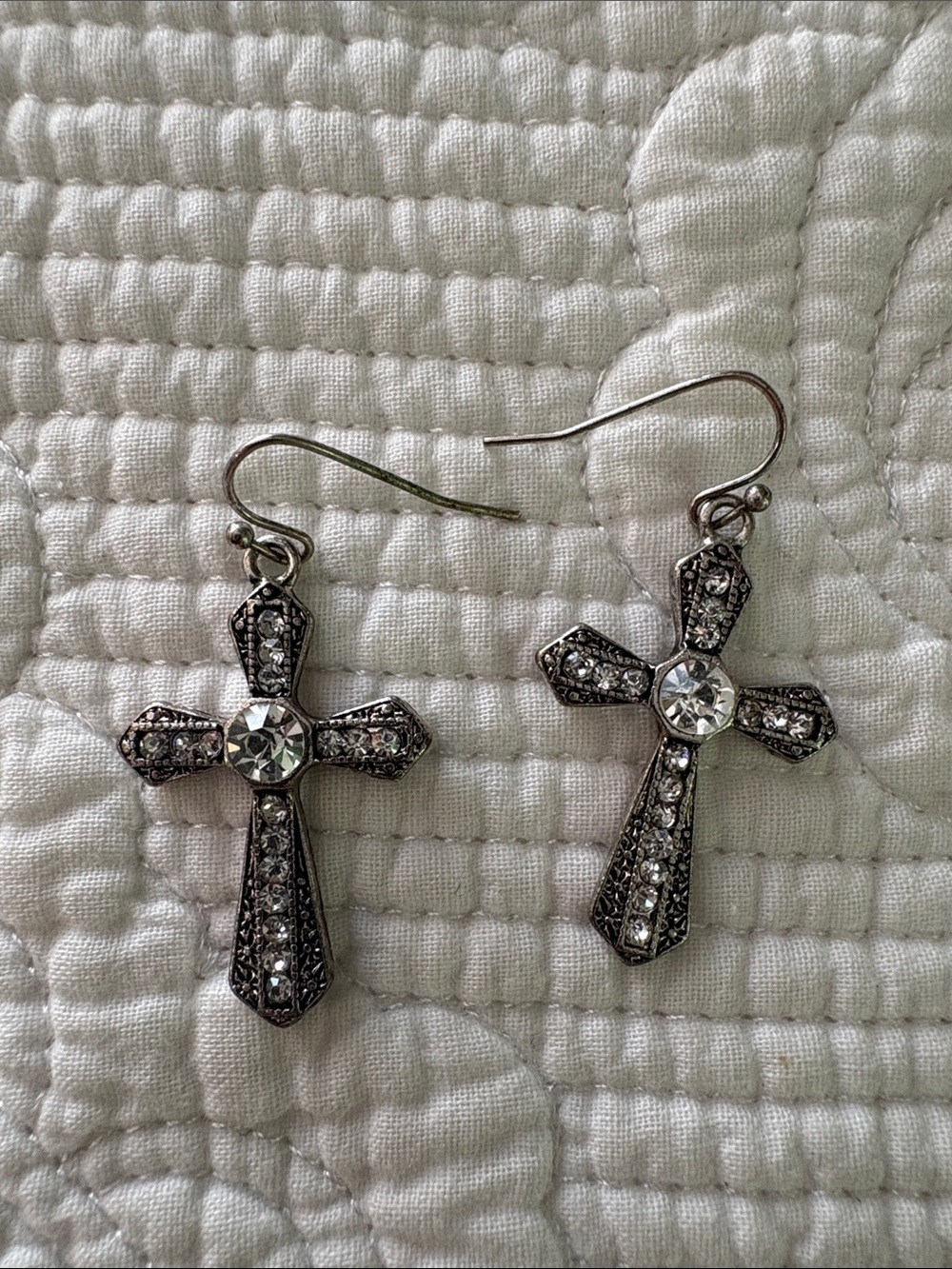 Silver Crystal Cross Dangle Earrings